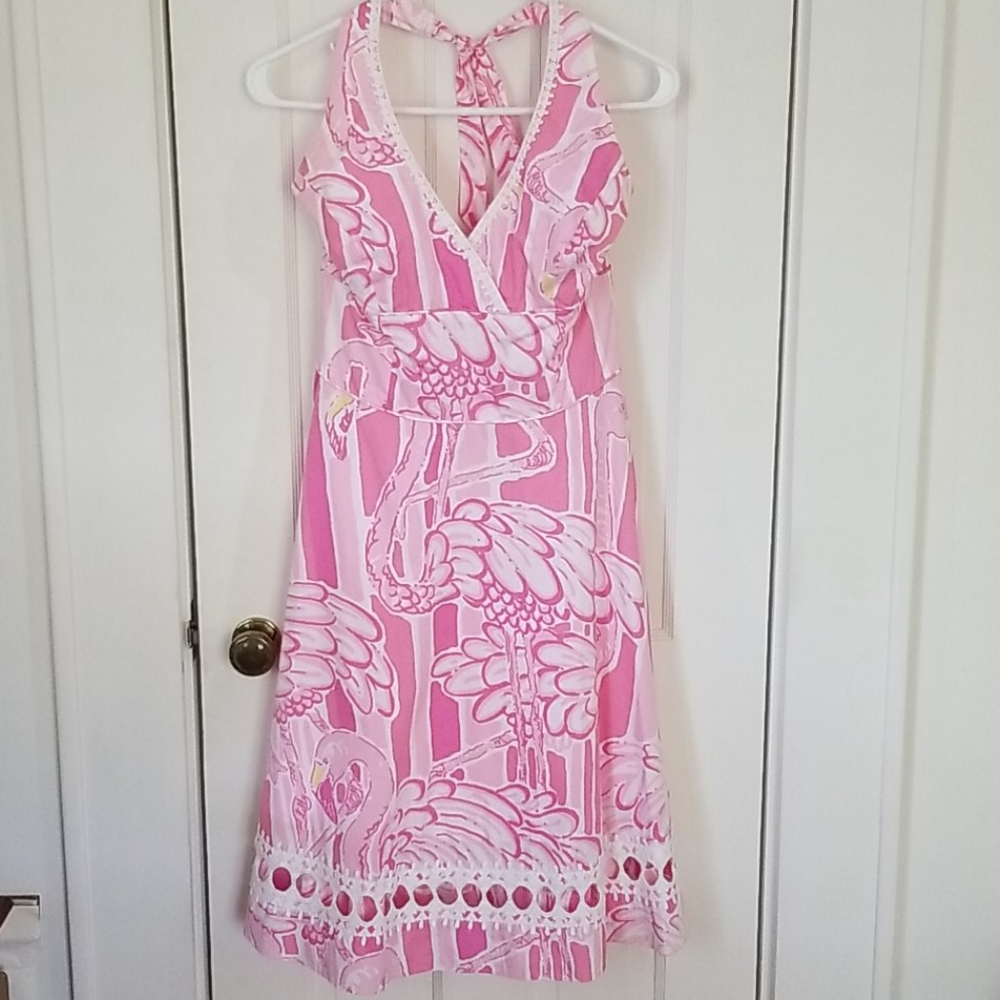 Vintage Lilly Pulitzer Halter Dress Flamingos